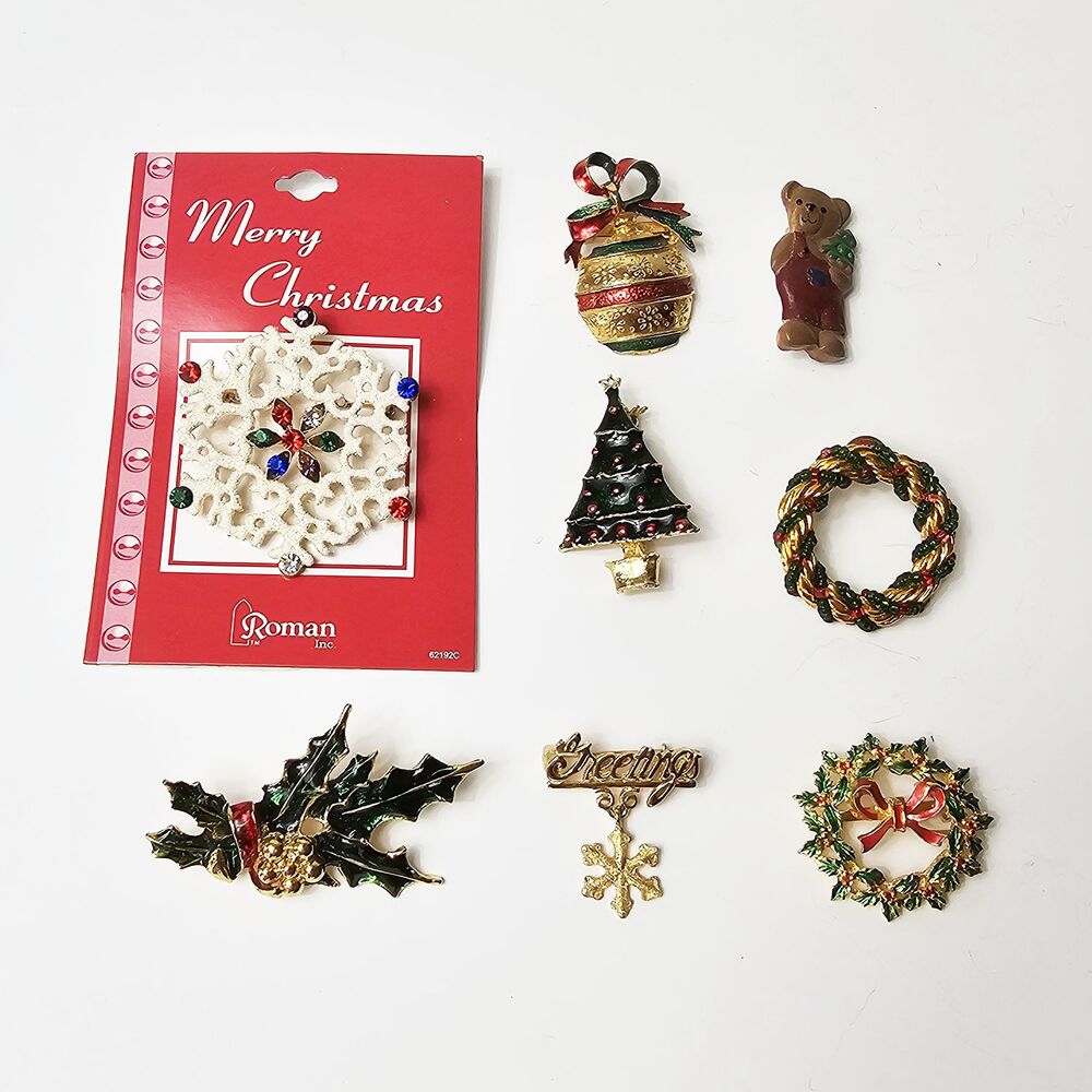 Bundle of 8 Fashion and Vintage Christmas Pins and Brooches